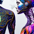 Colorful surreal artwork: Two profiles with floral patterns and butterflies