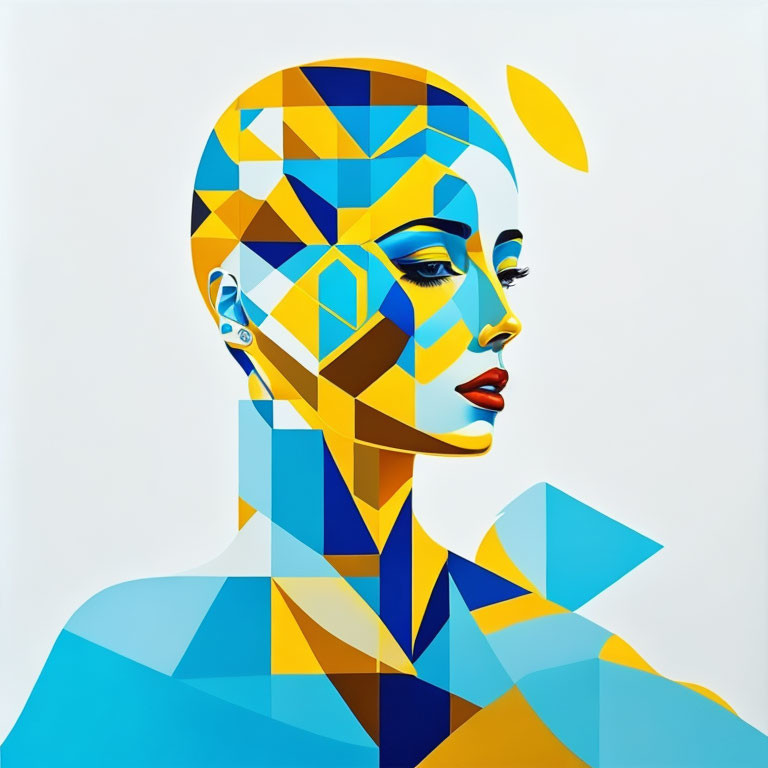 Geometric abstract portrait of a woman with cubist influence