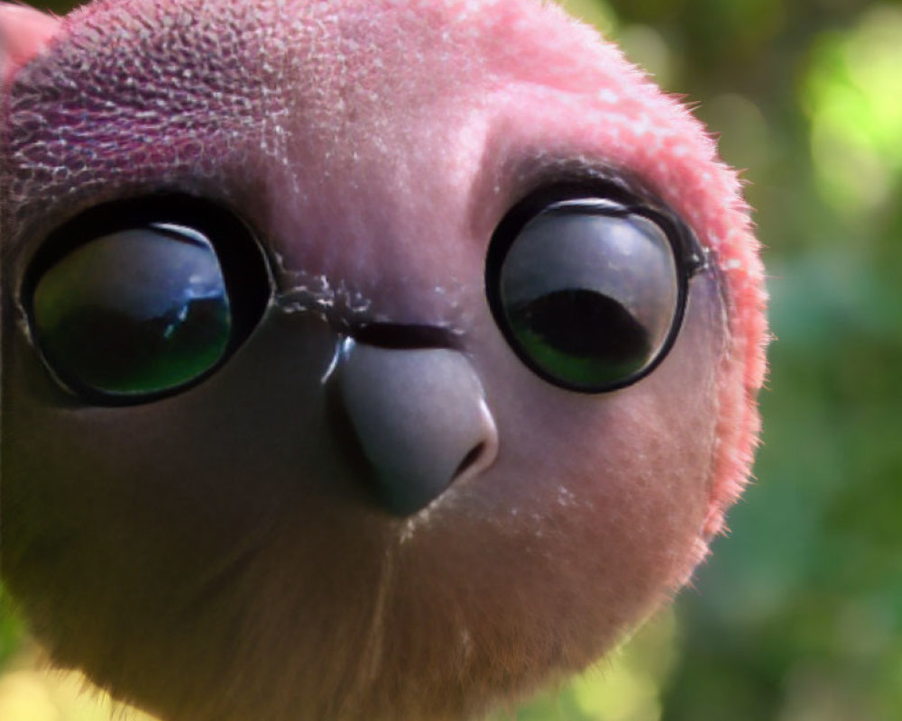 Adorable animated bird with large eyes and pink feathers