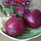 Stylized artichokes in purple, white, and deep pink on ornate plate