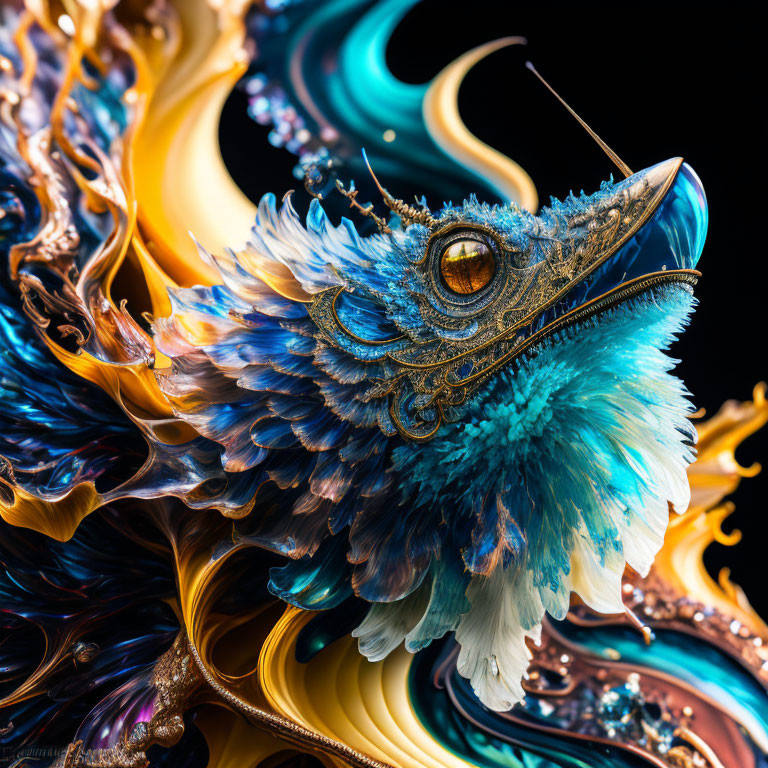 Vivid Abstract Image: Fantastical Bird Elements & Swirling Patterns