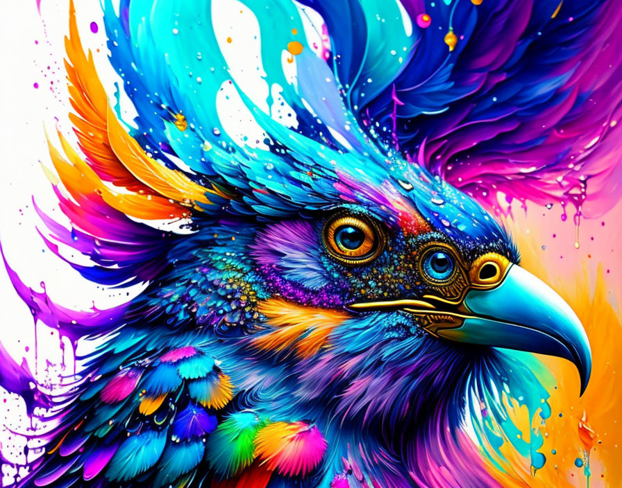 Colorful Digital Artwork: Vibrant Bird in Blue, Purple, Yellow