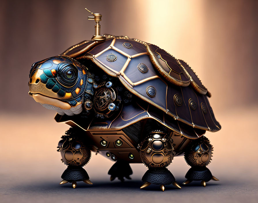 Mechanical Steampunk Turtle with Brass Antenna