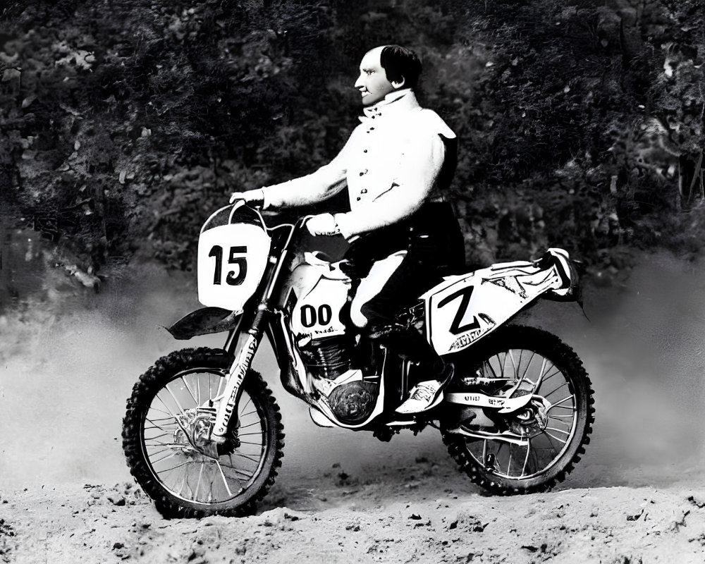 Vintage Attire Person on Modern Motocross Bike with Number 15