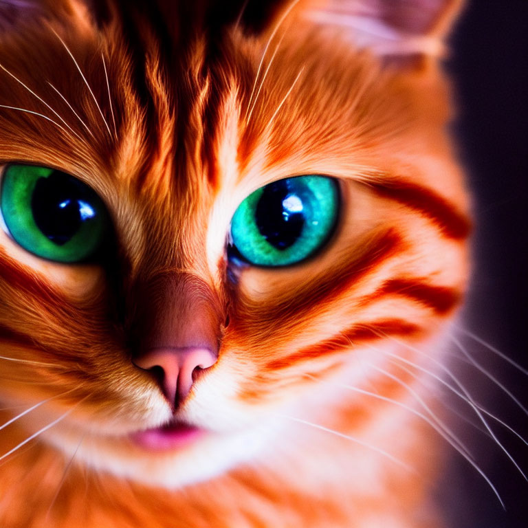 Orange Tabby Cat with Green Eyes and Whiskers in Close-up Shot