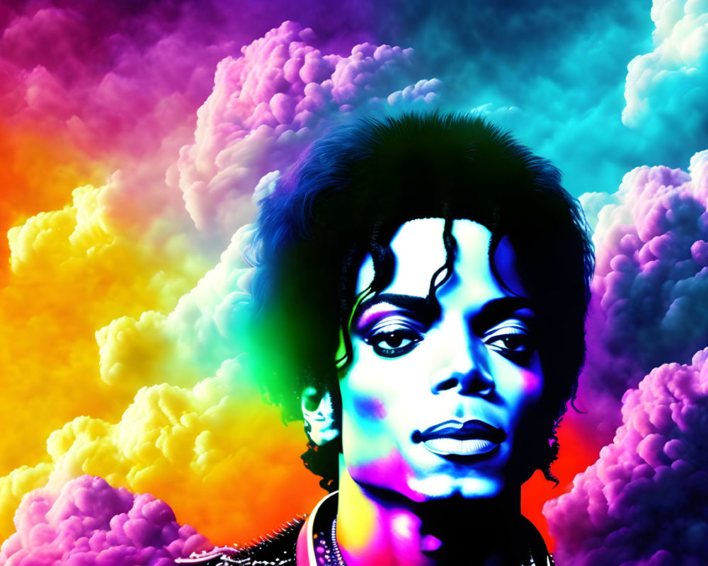 Vibrant person portrait with unique hairstyle on psychedelic cloud backdrop