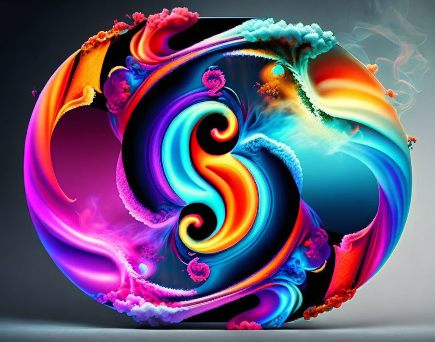 Colorful Swirling Patterns in Orange, Blue, Pink, and Purple on Dark Background
