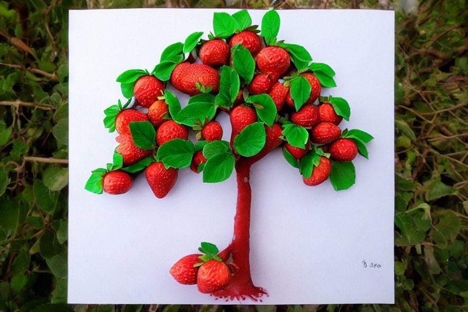 Red Stroke Tree with Strawberry Foliage on Grass Background