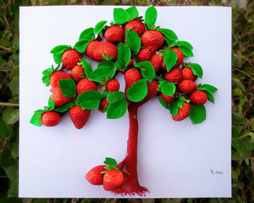 Red Stroke Tree with Strawberry Foliage on Grass Background