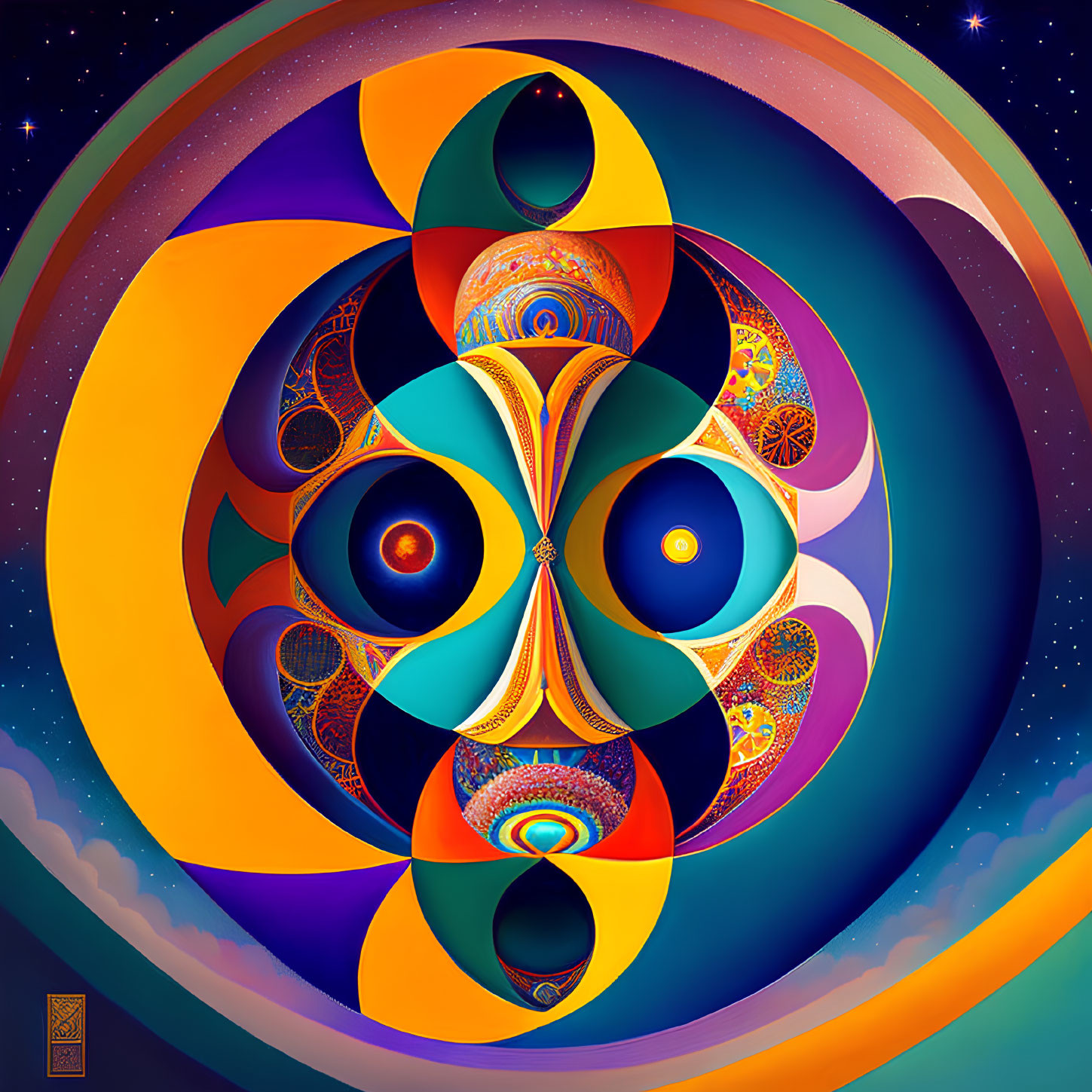 Colorful Psychedelic Artwork with Eye Motif and Celestial Theme