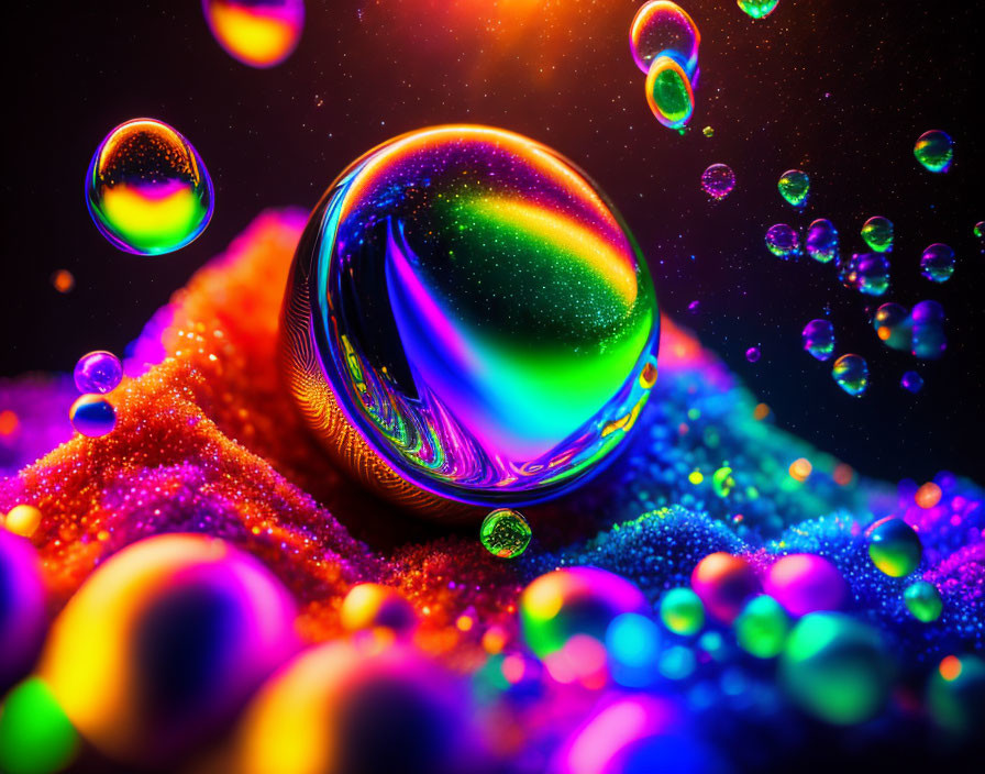 Colorful Macro Photography of Water Droplets with Rainbow Reflections