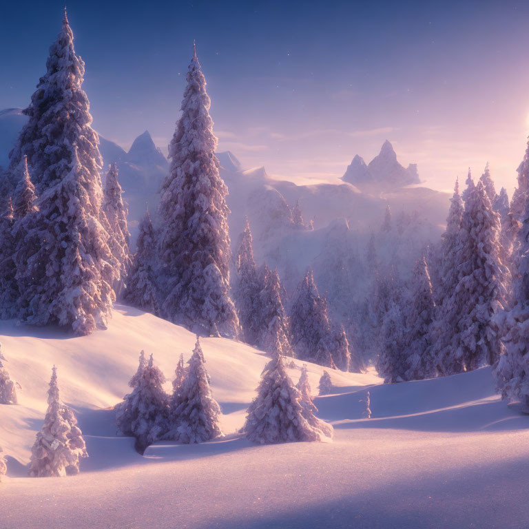 Serene wintry landscape with snow-covered fir trees