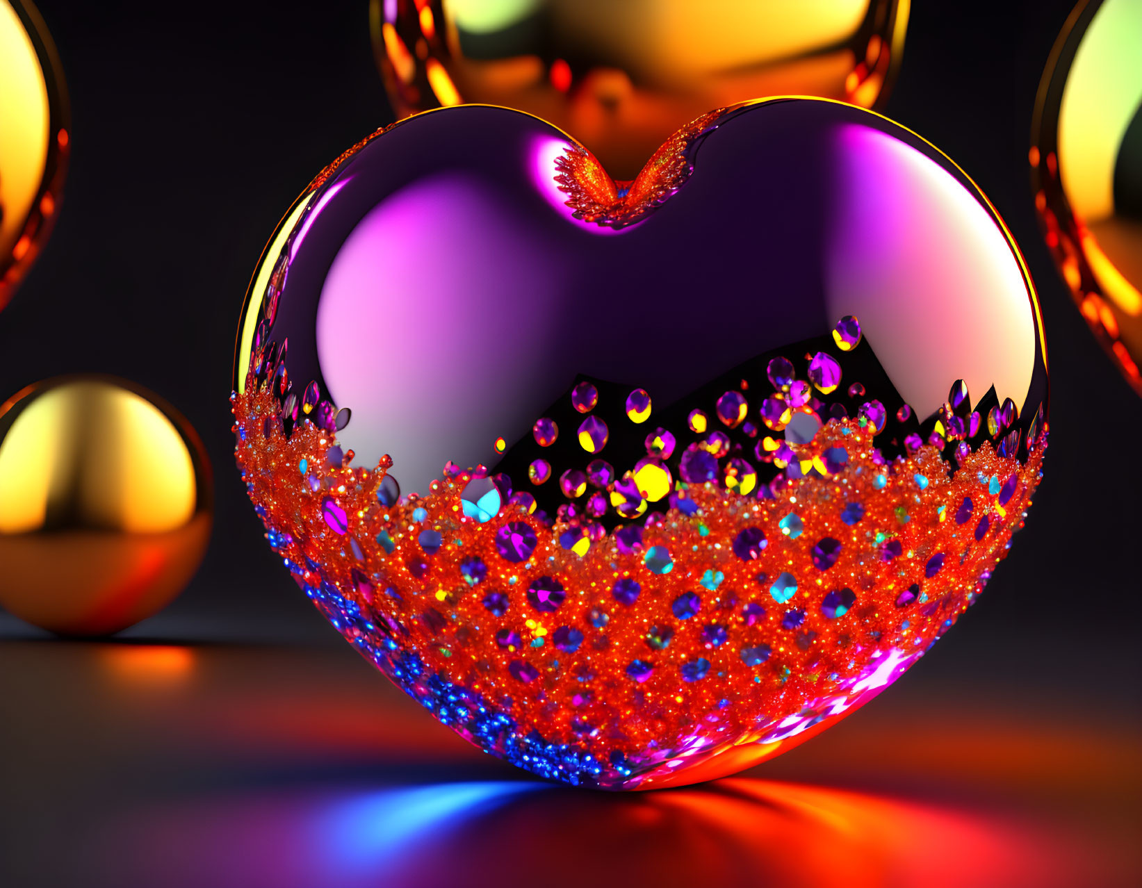 Shiny Heart-shaped 3D Rendering with Glittering Lower Half
