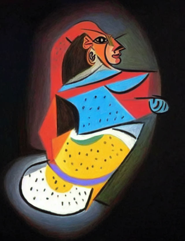 Colorful Cubist Painting of Figure with Distorted Face