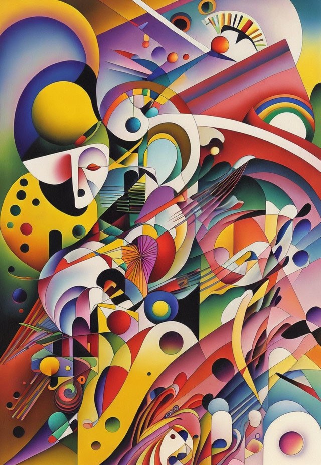 Colorful Abstract Painting with Dynamic Shapes and Lines