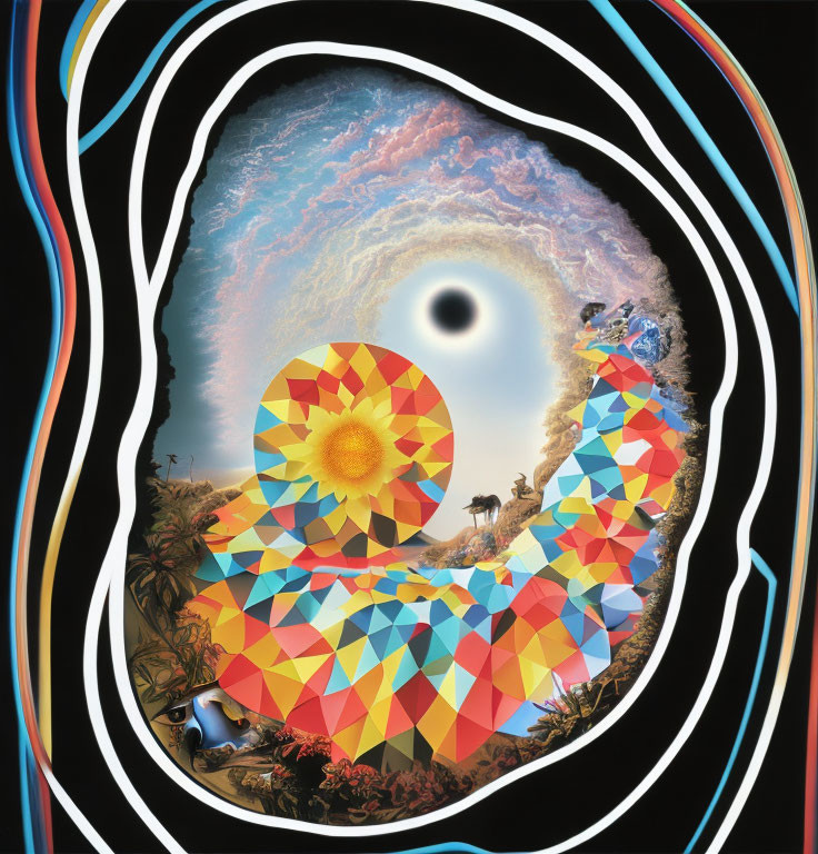 Colorful Geometric Figure, Black Hole, Ecosystems & Wildlife in Surreal Art