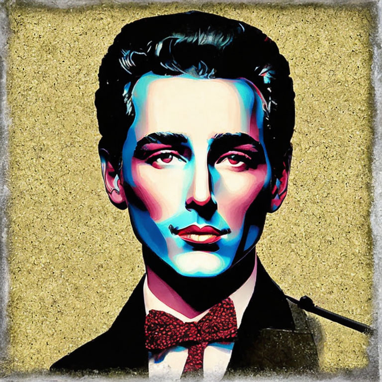 Colorful Portrait of Man with Bow Tie on Textured Background