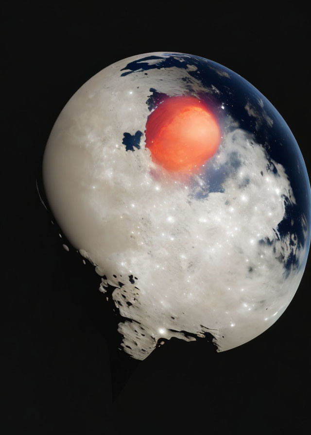 Surreal Earth and Moon Fusion with Glowing Red Eye