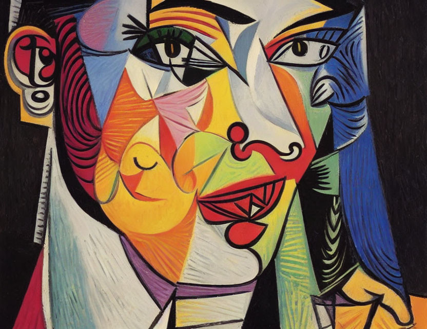 Colorful Cubist-Style Face Painting with Fragmented Features