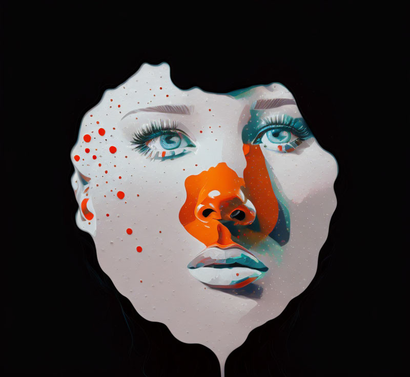 Surreal portrait of a woman with melting effect and vibrant orange tones
