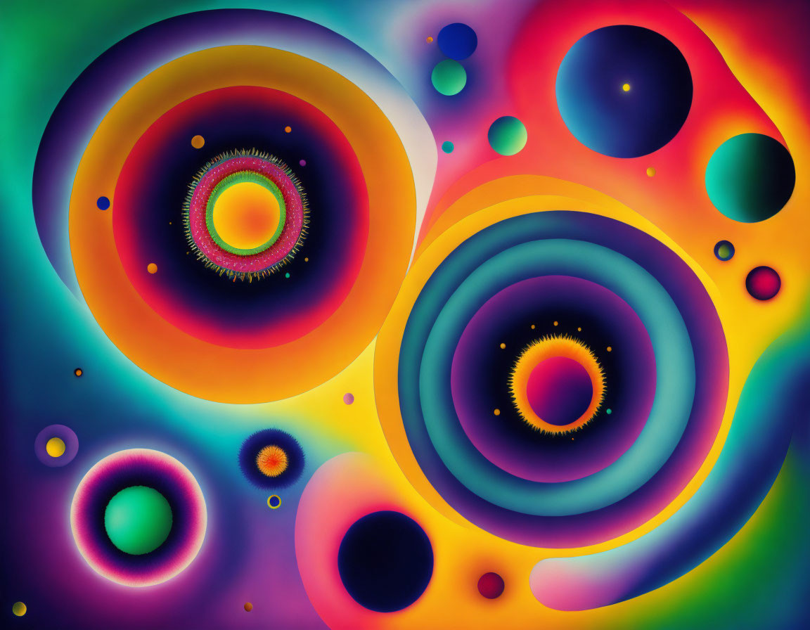 Colorful Abstract Artwork with Overlapping Circles & Radiant Gradients