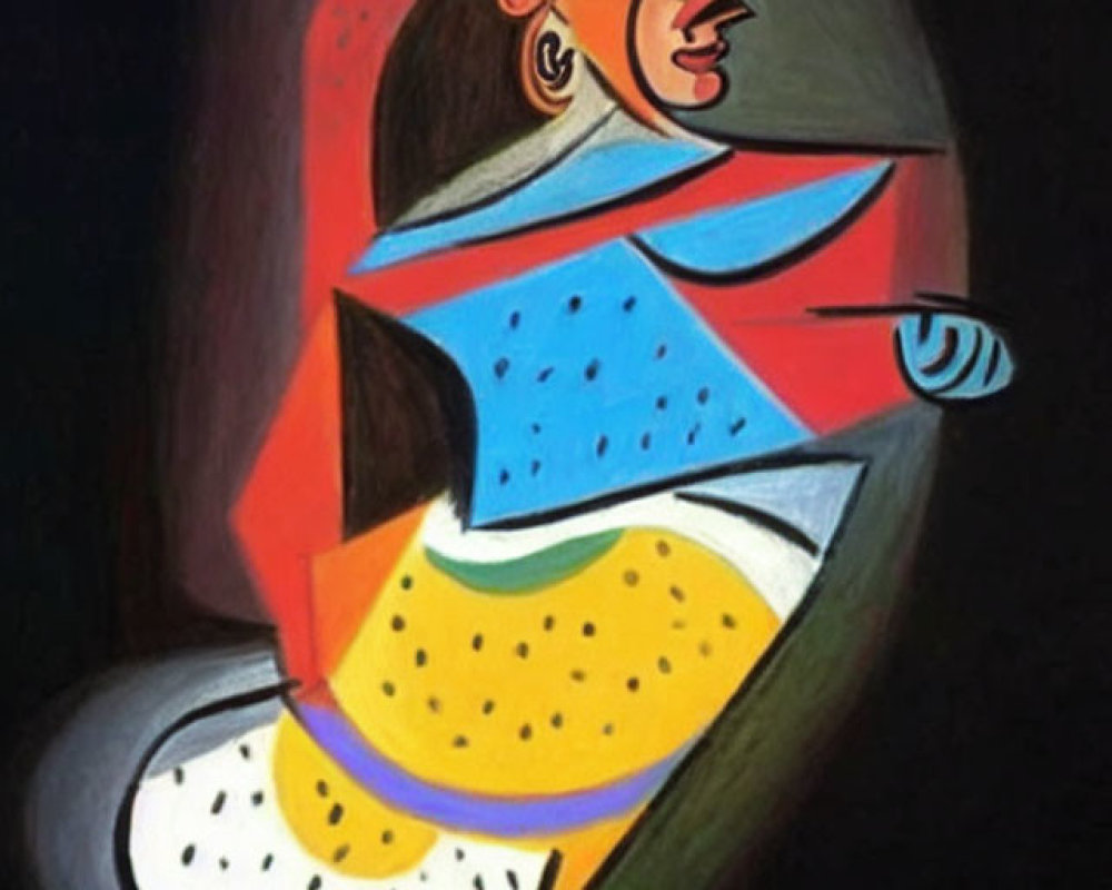 Colorful Cubist Painting of Figure with Distorted Face