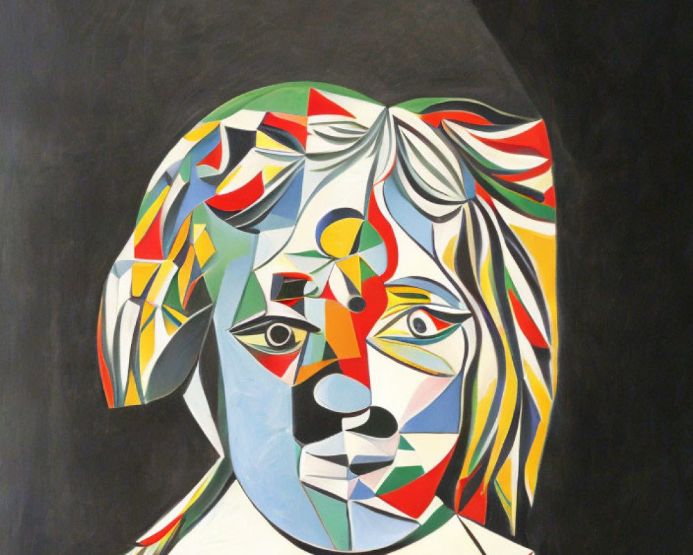 Vibrant Cubist Portrait Painting with Geometric Shapes