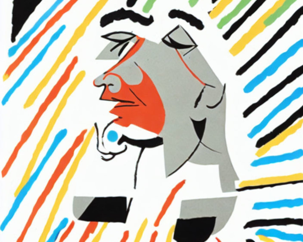 Colorful Abstract Portrait with Stylized Face and Prominent Nose