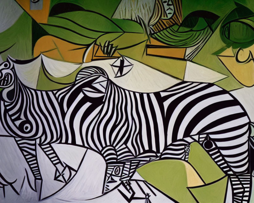 Stylized zebra in green geometric abstract painting
