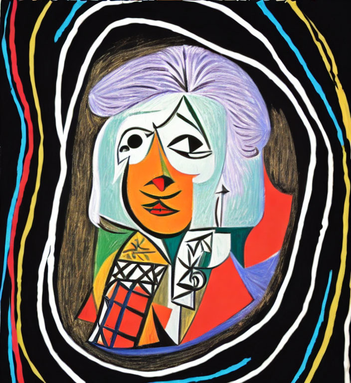Colorful Abstract Portrait with Picasso-esque Style and Vibrant Shapes