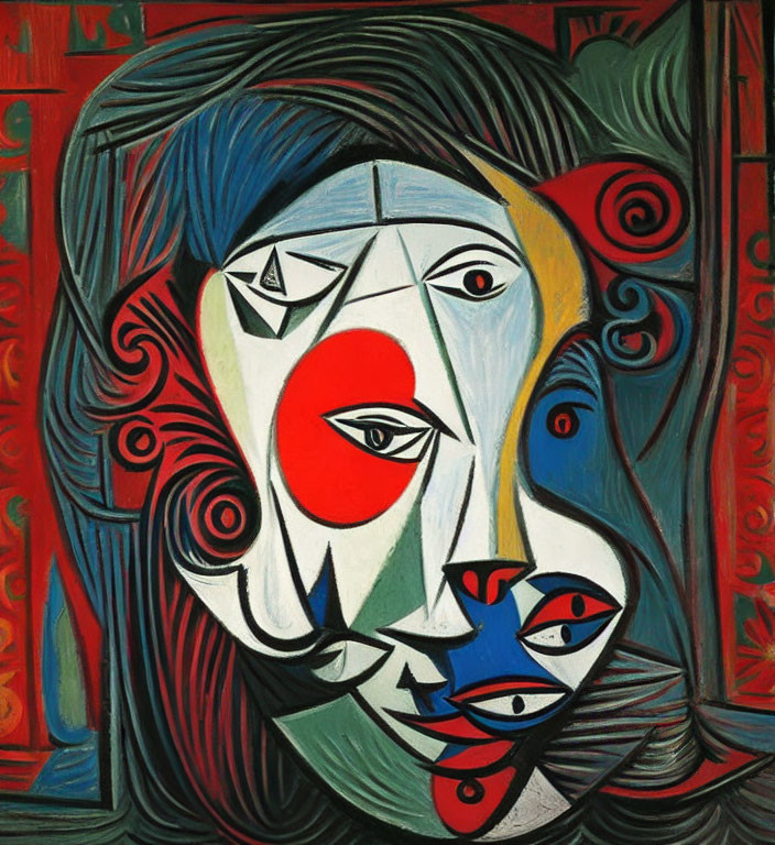 Colorful Cubist Portrait with Distorted Shapes and Contrasting Colors