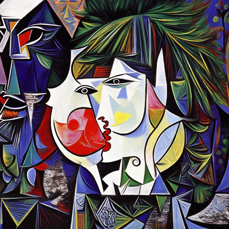 Colorful Cubist Abstract Painting with Fragmented Faces