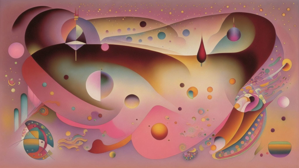 Abstract Pastel Painting with Fluid Shapes & Geometric Elements