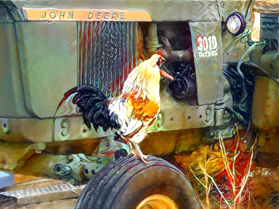 Rooster on a Tractor