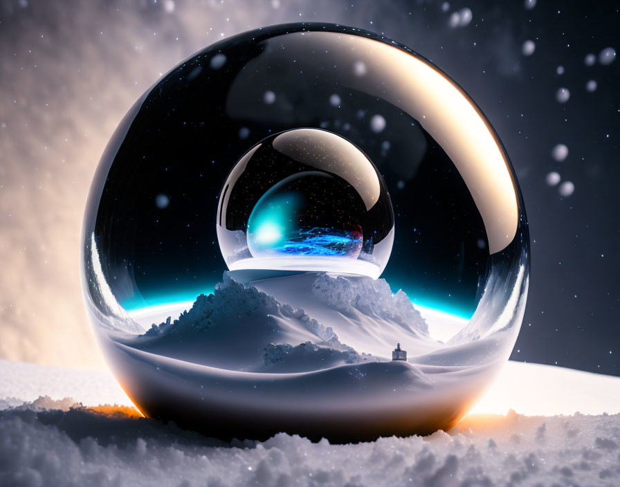 Snowy Mountain Landscape Reflected in Crystal Ball