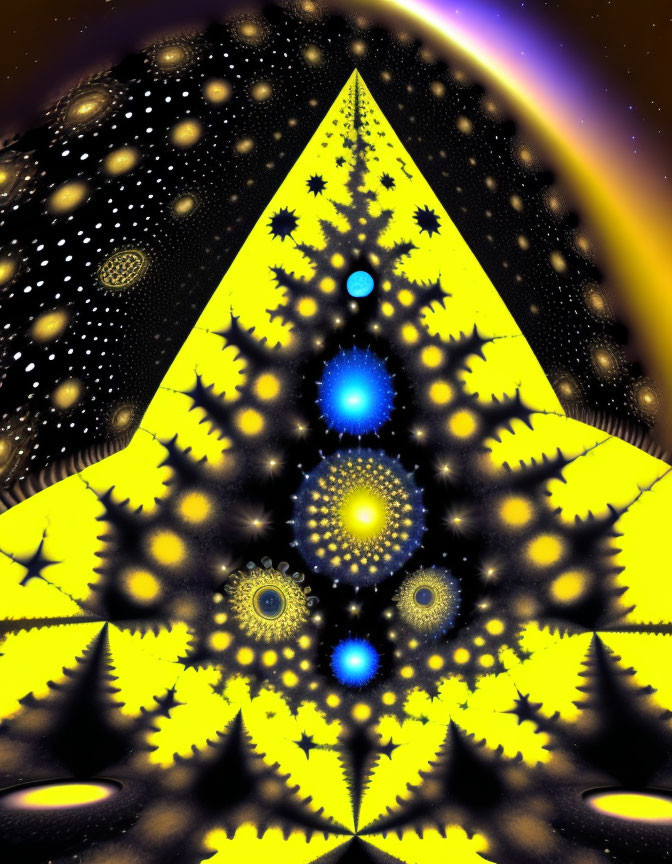 Vibrant Fractal Image with Yellow and Black Triangle Pattern