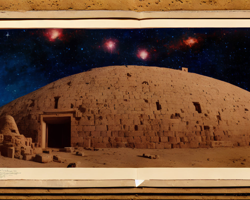 Ancient stone structure under starry night sky