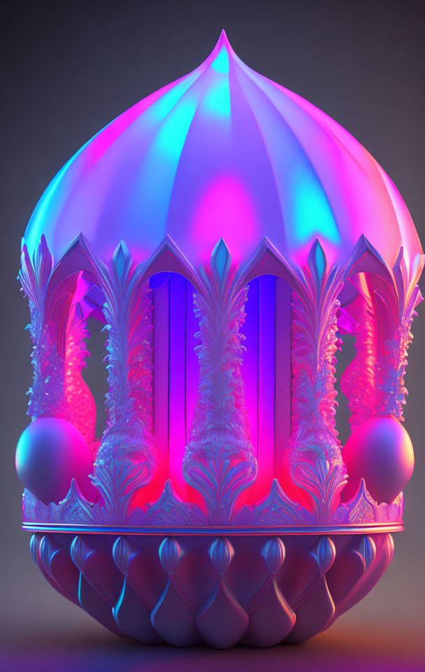 Vibrant 3D Fantasy Crown with Neon Pink and Purple Hues