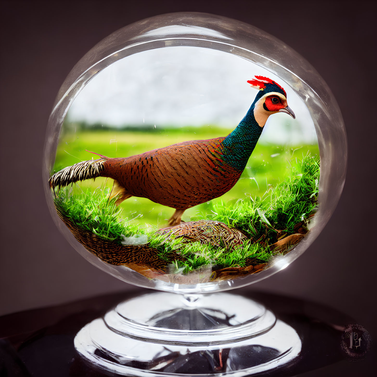 Pheasant Enclosed in Transparent Glass Globe Display
