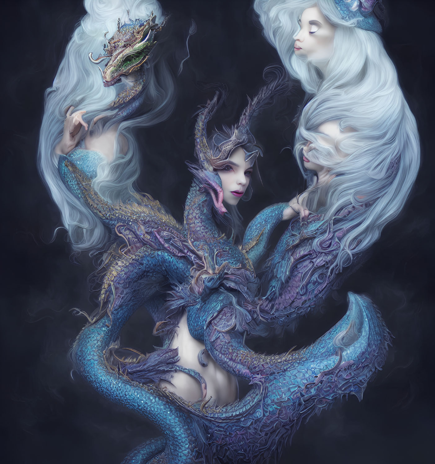 Fantasy mermaids with intricate design and dragon-like scales.