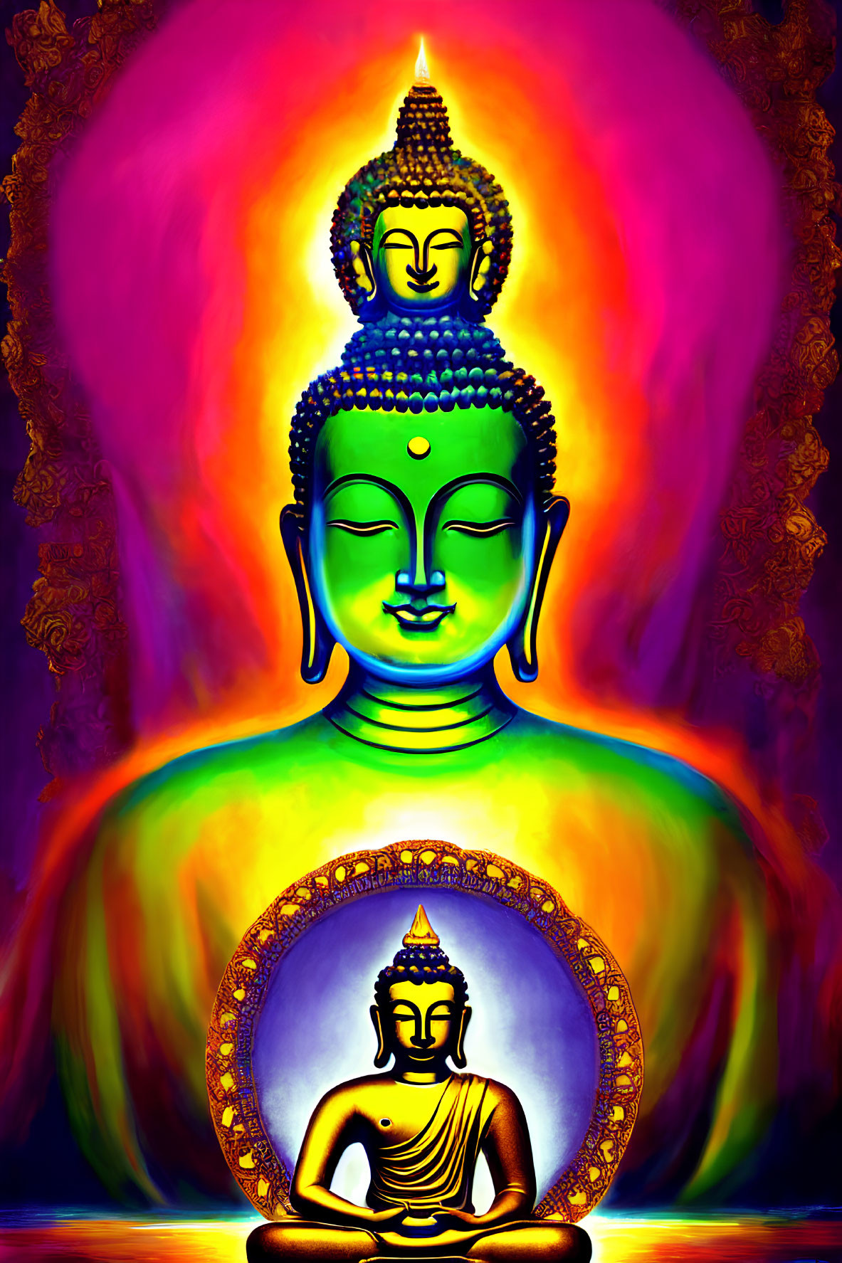 Colorful Buddha Figures in Traditional Pose