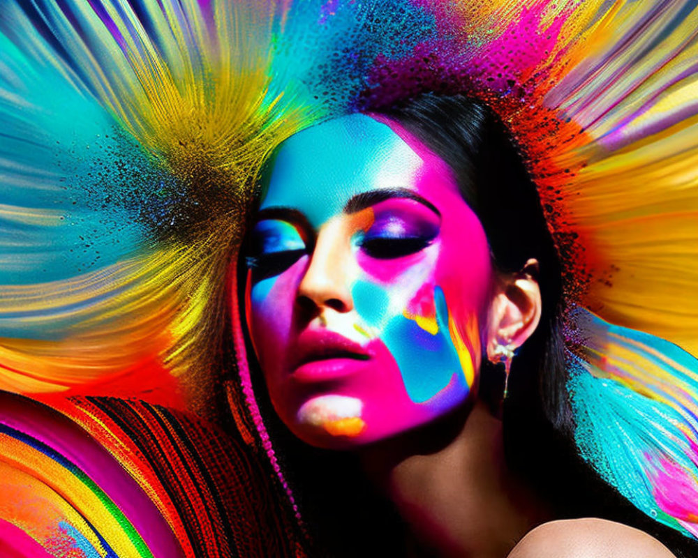 Colorful Digital Paint Splashes Transform Woman's Portrait