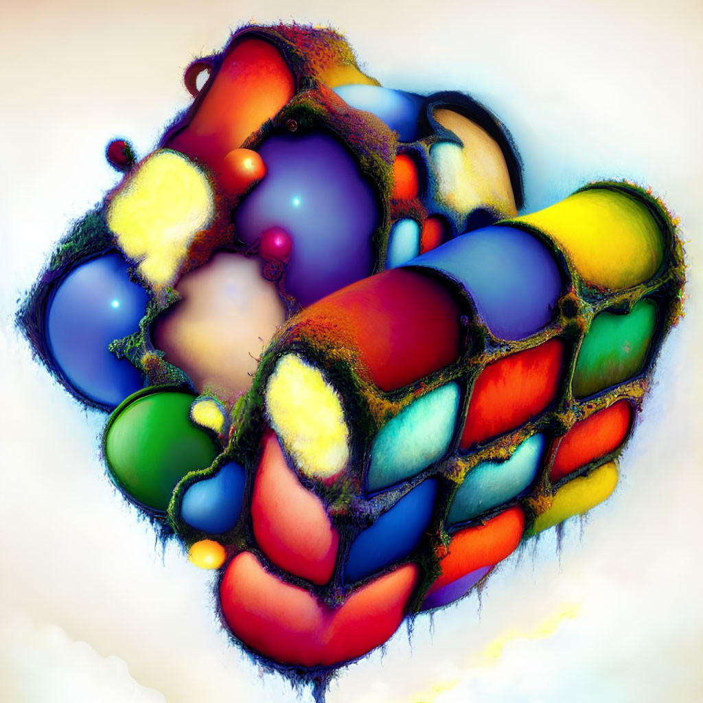 Abstract digital artwork: vibrant, interconnected shapes in colorful network