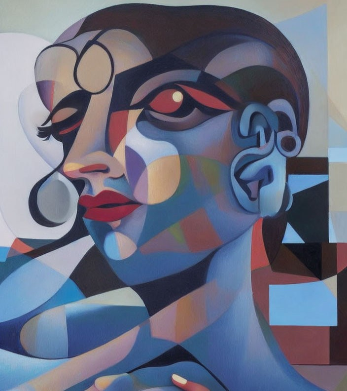 Colorful Cubist Portrait of Female Figure with Geometric Shapes