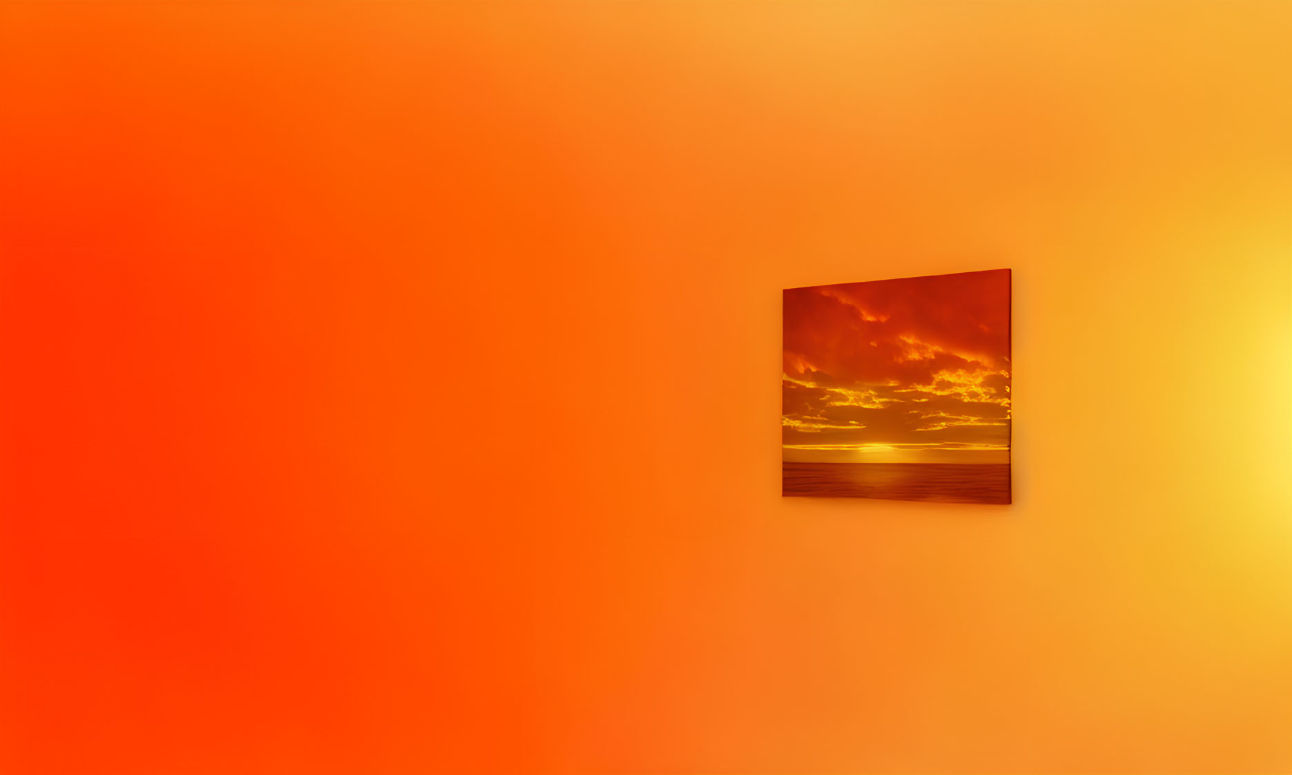 Sunset over ocean canvas on orange wall gradient