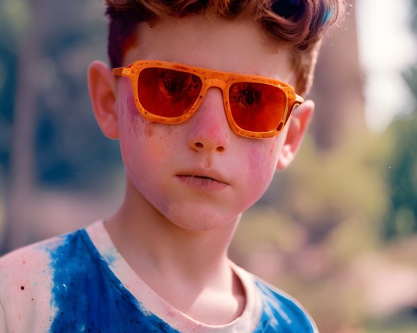 Tousled Hair Youth in Orange Sunglasses Outdoors