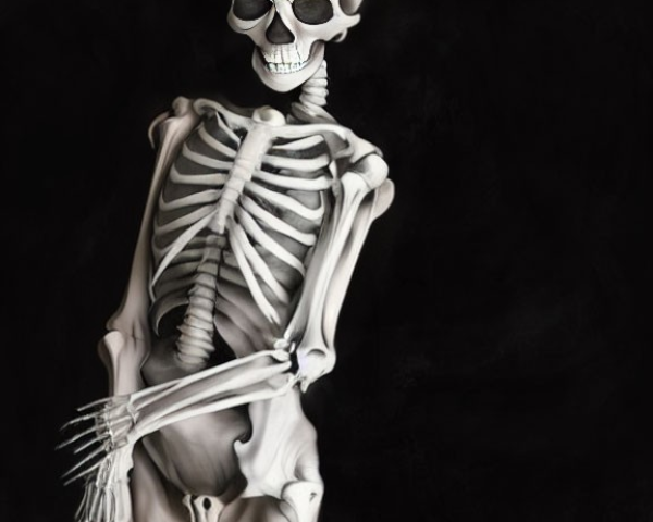 Detailed Human Skeleton Model Against Black Background