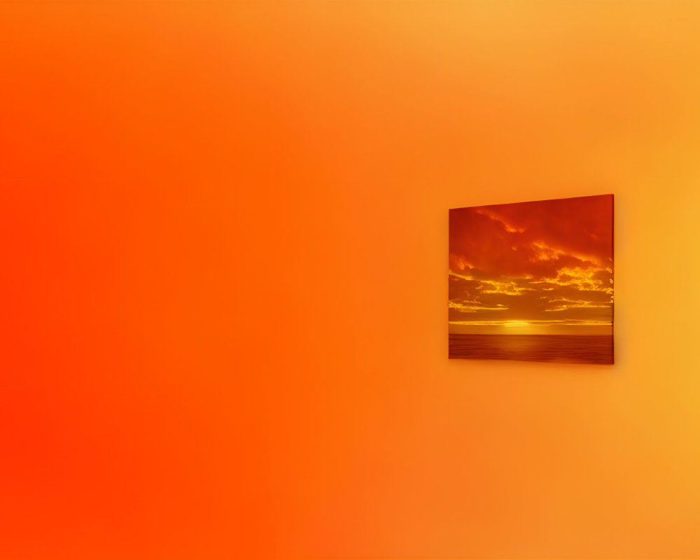 Sunset over ocean canvas on orange wall gradient