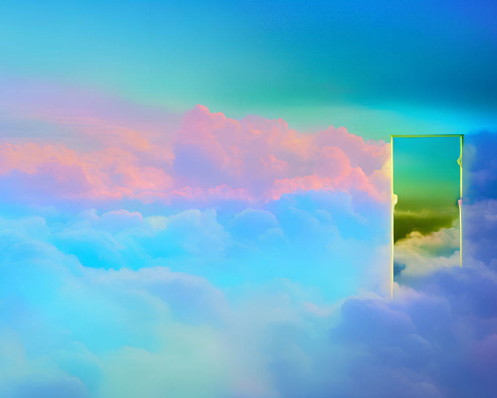 Pastel Blue and Pink Clouds with Surreal Door-Shaped Cutout