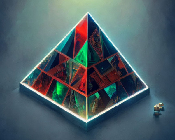Colorful Intricate Rooms Inside Glowing Triangular Prism